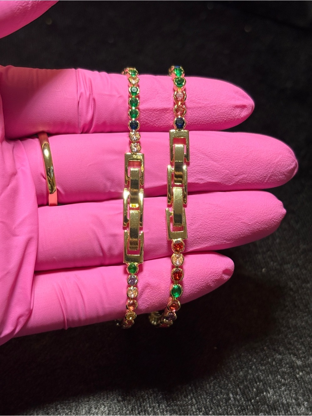 2 Yellow Gold Multicolor CZ Tennis Style Bracelets 8in. - Picture 11 of 15